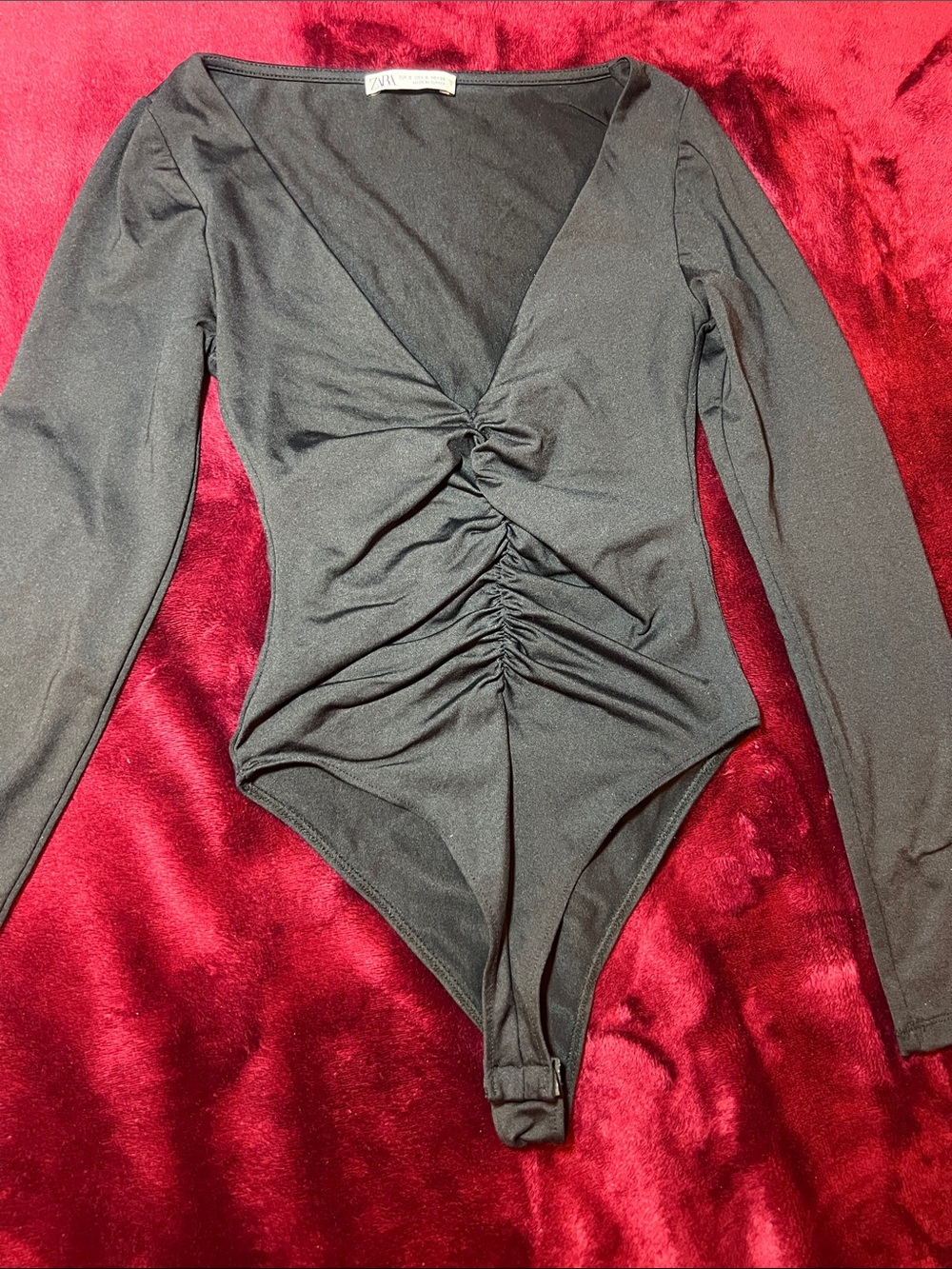 Zara Black Long Sleeve Twist-Front Bodysuit